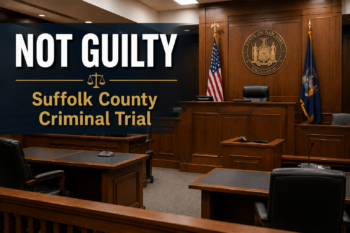 Suffolk County courtroom where attorneys David Arpino and Stacey Pennetti secured a not guilty verdict after trial.