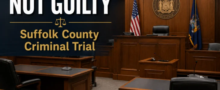 Suffolk County courtroom where attorneys David Arpino and Stacey Pennetti secured a not guilty verdict after trial.