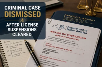 Bronx suspended license criminal case dismissed after attorney resolved DMV suspensions and restored driving privileges